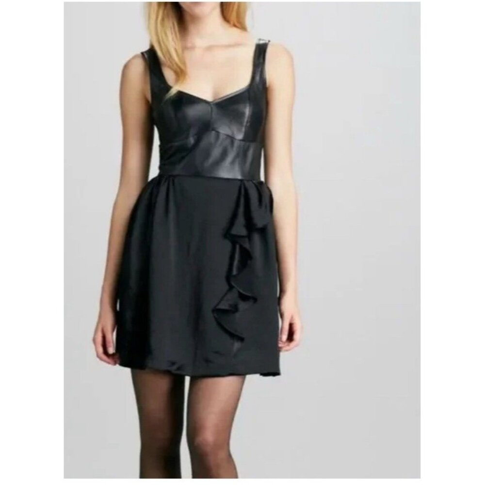 Nanette Lepore Dress Black Leather Top 6 Magic Carpet